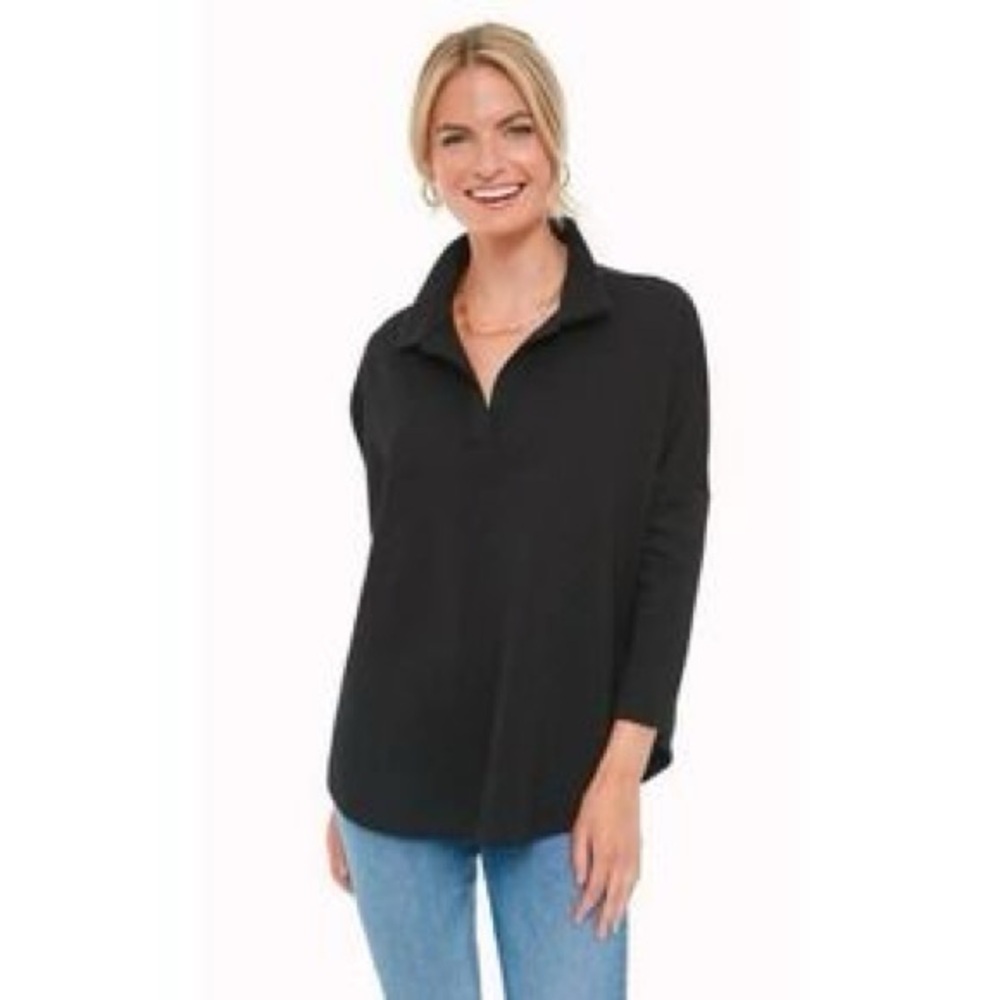 Tuckernuck Pomander Place Polo Pullover Collared Sweatshirt Black Size Small
